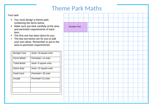 Area and Perimeter Theme Park designing
