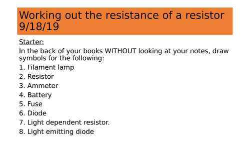 Calculating resistance. Practical. | Teaching Resources