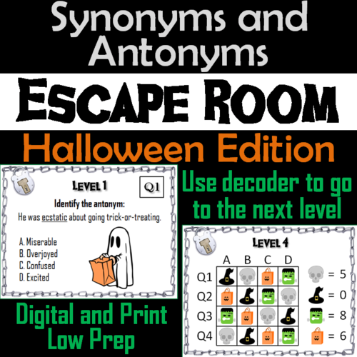 Synonyms And Antonyms Activity Halloween Escape Room Vocabulary Game 