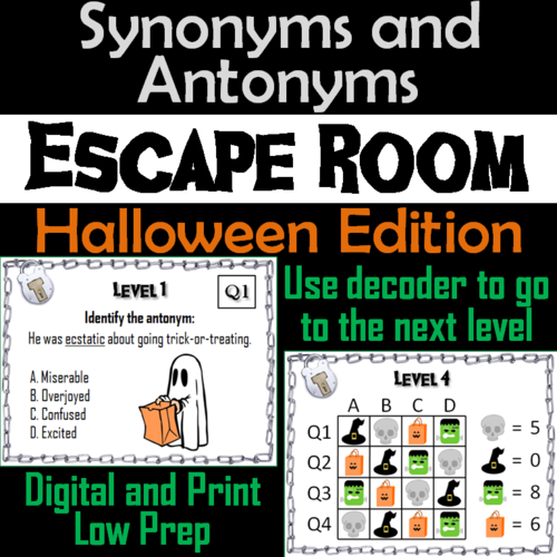 Synonyms and Antonyms Activity: Halloween Escape Room Vocabulary Game