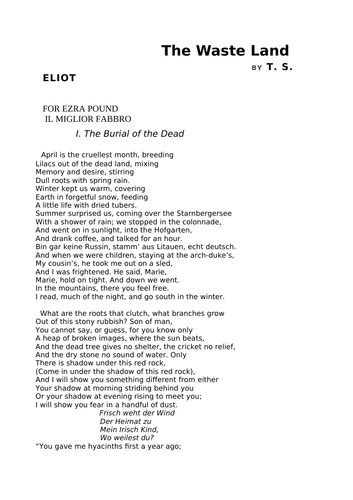 The Waste Land by T.S. Elliot