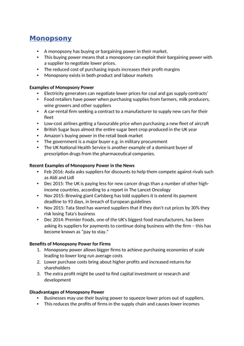 Economics: Monopsony  (NEW SPEC) - Edexcel