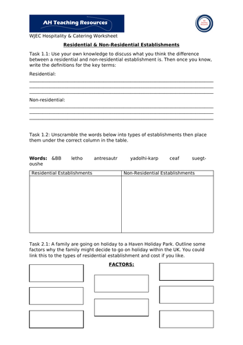 Residential and Non-Residential Establishments Worksheets