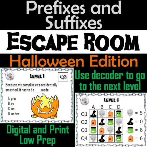 Prefixes and Suffixes Activity: Halloween Escape Room Vocabulary Game