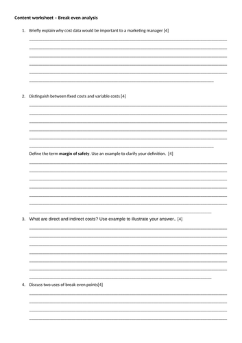 Break even analysis practice