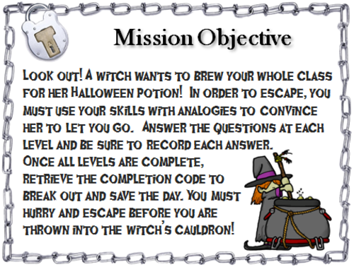 Analogies Game: Halloween Escape Room Vocabulary Activity