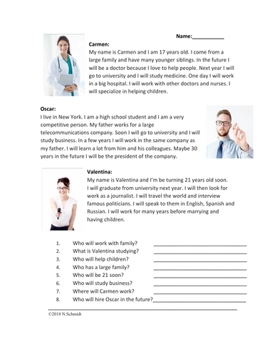 English Future Tense Reading: My Future Career (ELL/EFL/ESL)
