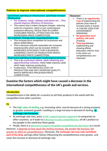 Theme 4 Edexcel Economics Essay Plans: International Competitiveness