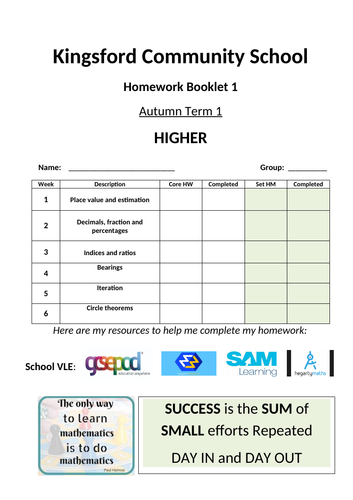 GCSE Higher Homework Year 11H