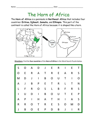 HORN OF AFRICA - Word Search Puzzle