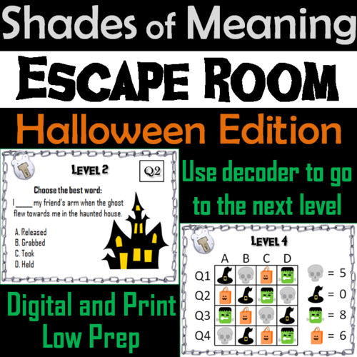 Shades of Meaning Game: Halloween Escape Room Vocabulary Activity