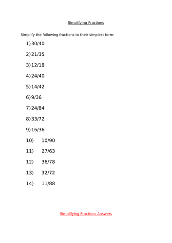 Year 6 Simplifying Fractions Teaching Resources