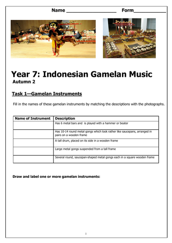 Year 7 Unit of Work - Indonesian Gamelan Music