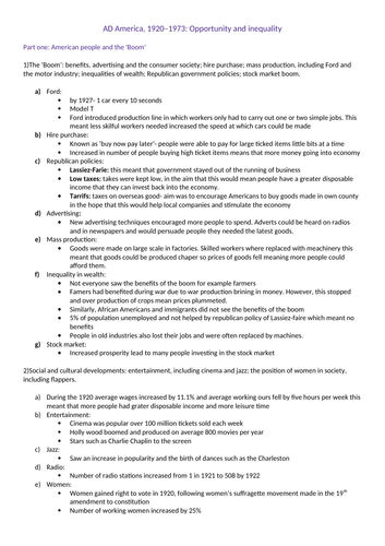 AQA America, 1920–1973: Opportunity and inequality  -Revision notes