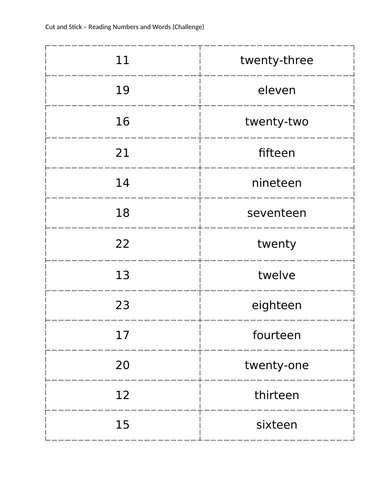 Numbers and Word Matching - Cut and Stick Activity
