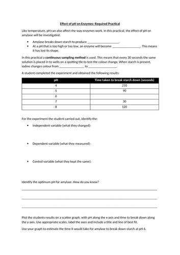 pH and Enzymes Required Practical Worksheet