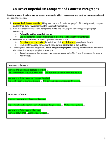 Imperialism Compare and Contrast Assignment