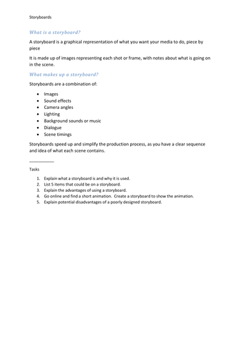 Storyboard - information and questions