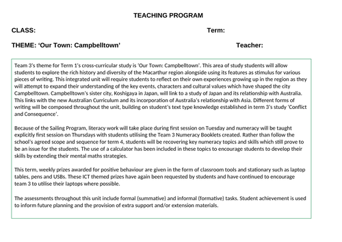 Our Town Campbelltown Cross-Curricula Thematic Program of Study of the Local Area
