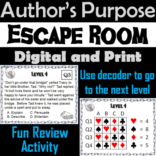 Author's Purpose Activity PIE'ED: Reading Comprehension Escape Room ELA