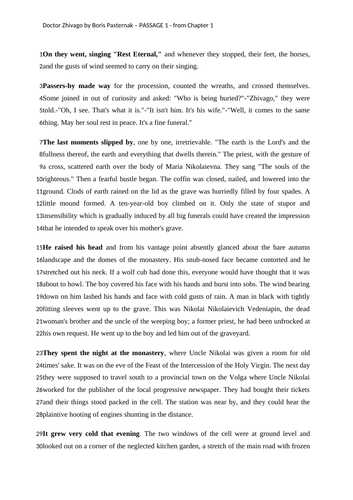 3 passages from Doctor Zhivago for text analysis for A Level/High-Ability GCSE English Literature