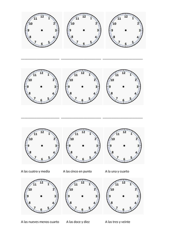 Year 8. La hora-  worksheet