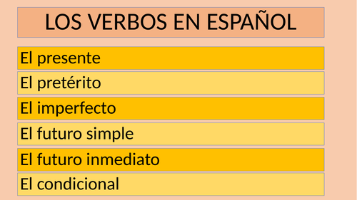 Los verbos en español-presente, pretérito, imperfecto  futuro simple e inmediato, condicional