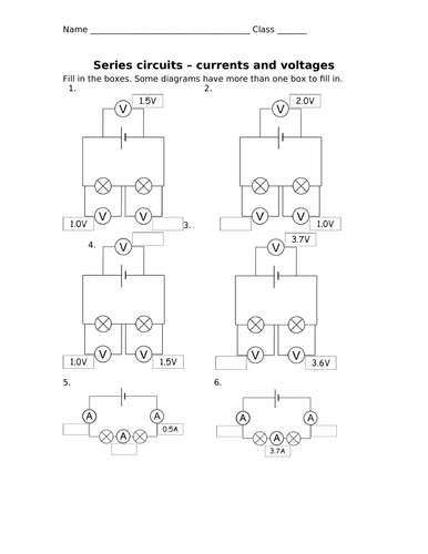 Practice questions and answers: Circuits, currents, voltages , series and parallel circuits. KS3