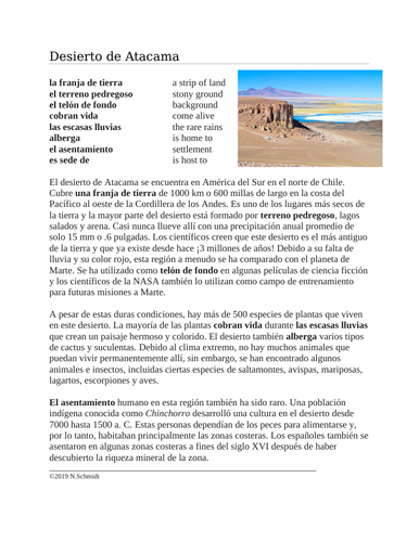 Desierto de Atacama Lectura y Cultura: Chilean Desert Spanish Reading
