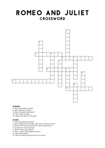 Romeo and Juliet: Crossword