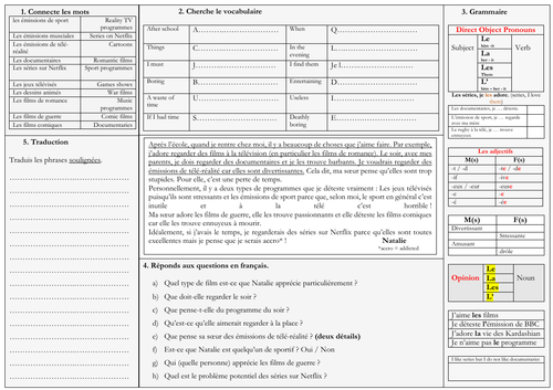 French - films - émissions - media topic (reading, grammar, translation, speaking)