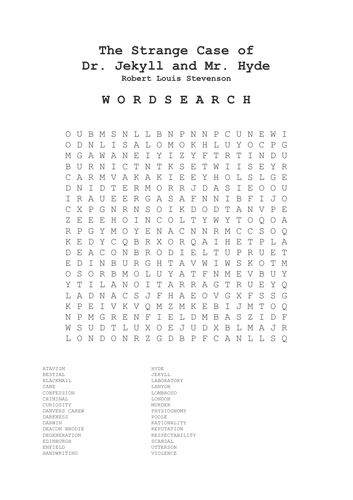 Jekyll and Hyde: Wordsearch
