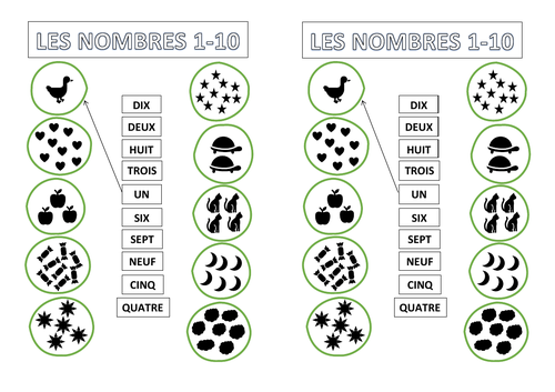 French numbers 1-20. Matching activity