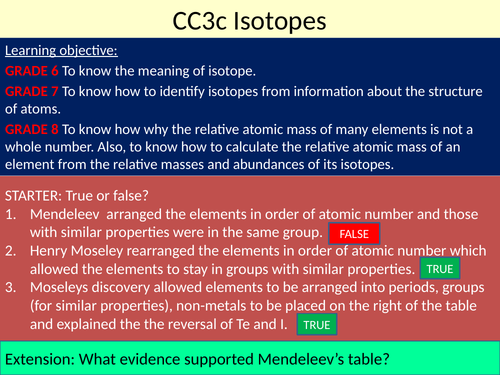 GCSE EDEXCEL Science 9-1 - Chemistry - CC3c Isotopes