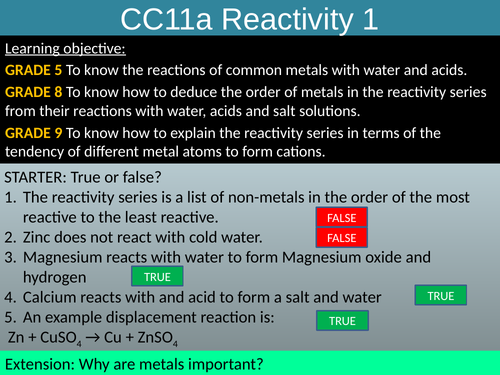 GCSE EDEXCEL Science 9-1 - Chemistry - CC11 Reactivity