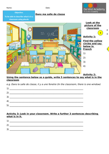 DANS MA SALLE DE CLASSE KS3 WORKSHEET