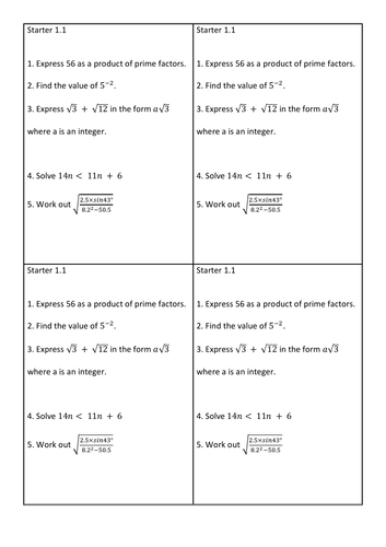 1-5 starter set HIGHER GCSE