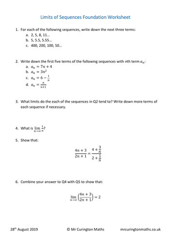 Limits of Sequences Lesson