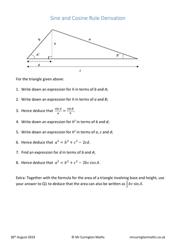 Sine And Cosine Rule Derivation Teaching Resources 5626