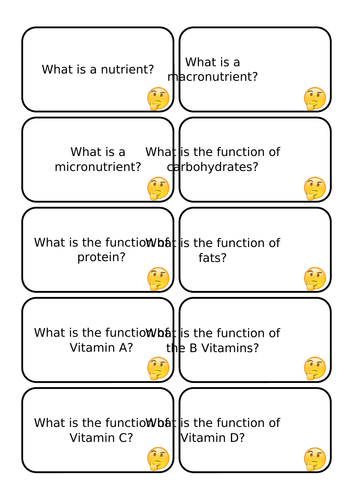 Nutrient Question Cards