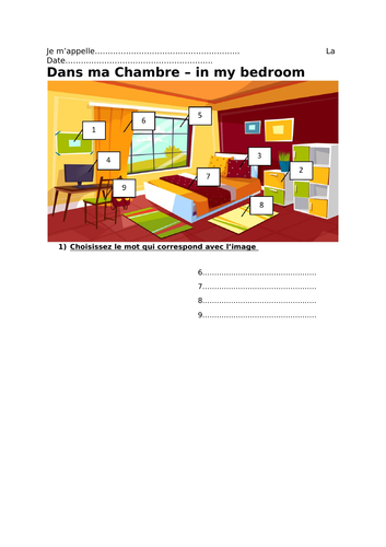 Dans ma Chambre Interactive GCSE French Worksheet - AQA, Edexcel, OCR
