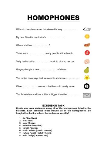 Homophones Worksheet