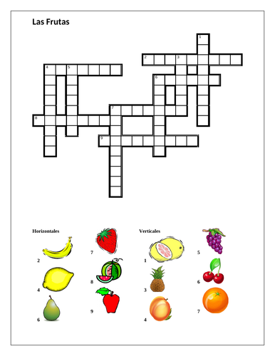 Frutas (Fruit in Spanish) Crossword