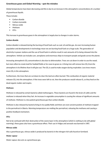 Greenhouse gases for Edexcel iGCSE - Spot the Mistakes