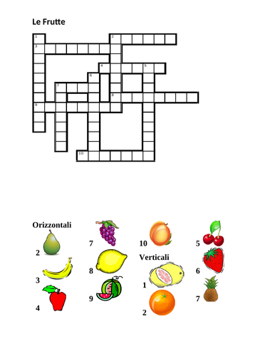 Frutte (Fruit in Italian) Crossword