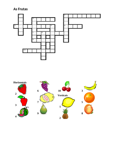 Frutas (Fruit in Portuguese) Crossword