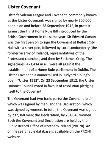 Ulster Covenant Handout