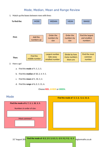 Mode, Median, Mean and Range Review