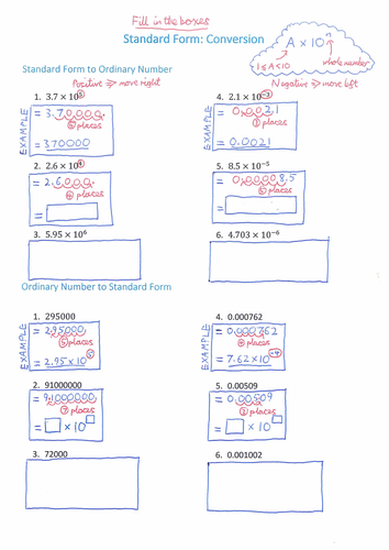 Standard Form Scaffolded Worksheet