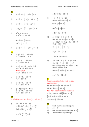 Roots of Polynomials Worked Solutions (New A-level)